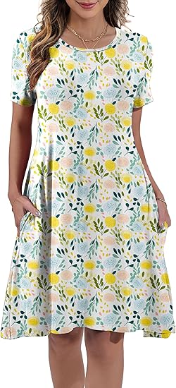 Summer Dresses for Women Short Sleeve Tshirt Dress Casual Sundresses with Pockets